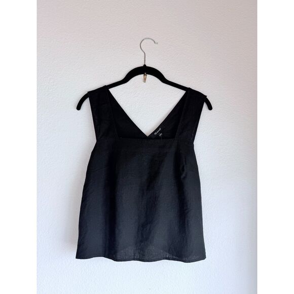 NWT Madewell Linen-Blend Cross-Back Sleeveless Top in True Black Size 0 - Picture 7 of 13
